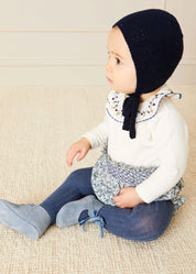 Floral Embroidered Collar Long Sleeve Bodysuit in Blue (1mth-3yrs) Tops & Bodysuits  from Pepa London