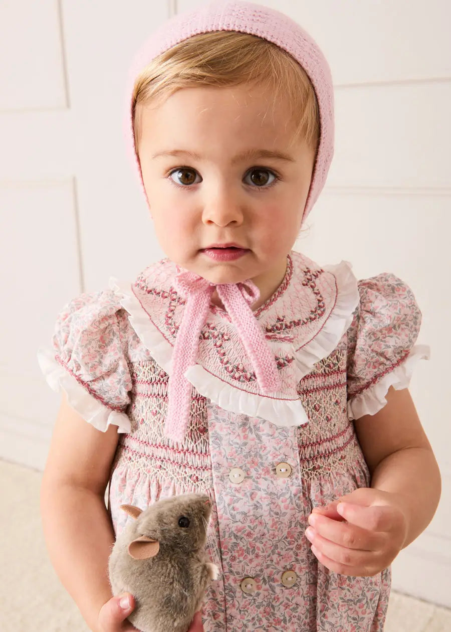 Adelaide Floral Hand Smocked Hand Smocked Romper in Pink (3mths-2yrs) Rompers from Pepa London