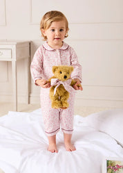 Jane Floral Long Sleeve All In One Pyjamas with Burgundy Piping in Pink (6mths-3yrs) #N/A from Pepa London