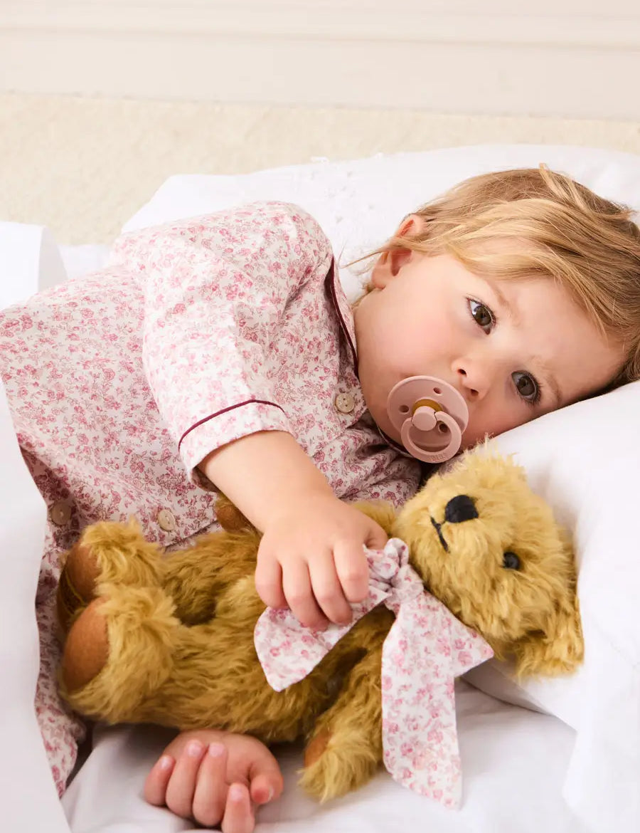 Limited Edition Merrythought & Pepa Teddy Bear in Jane Floral Bow in Pink (S-M) Toys from Pepa London
