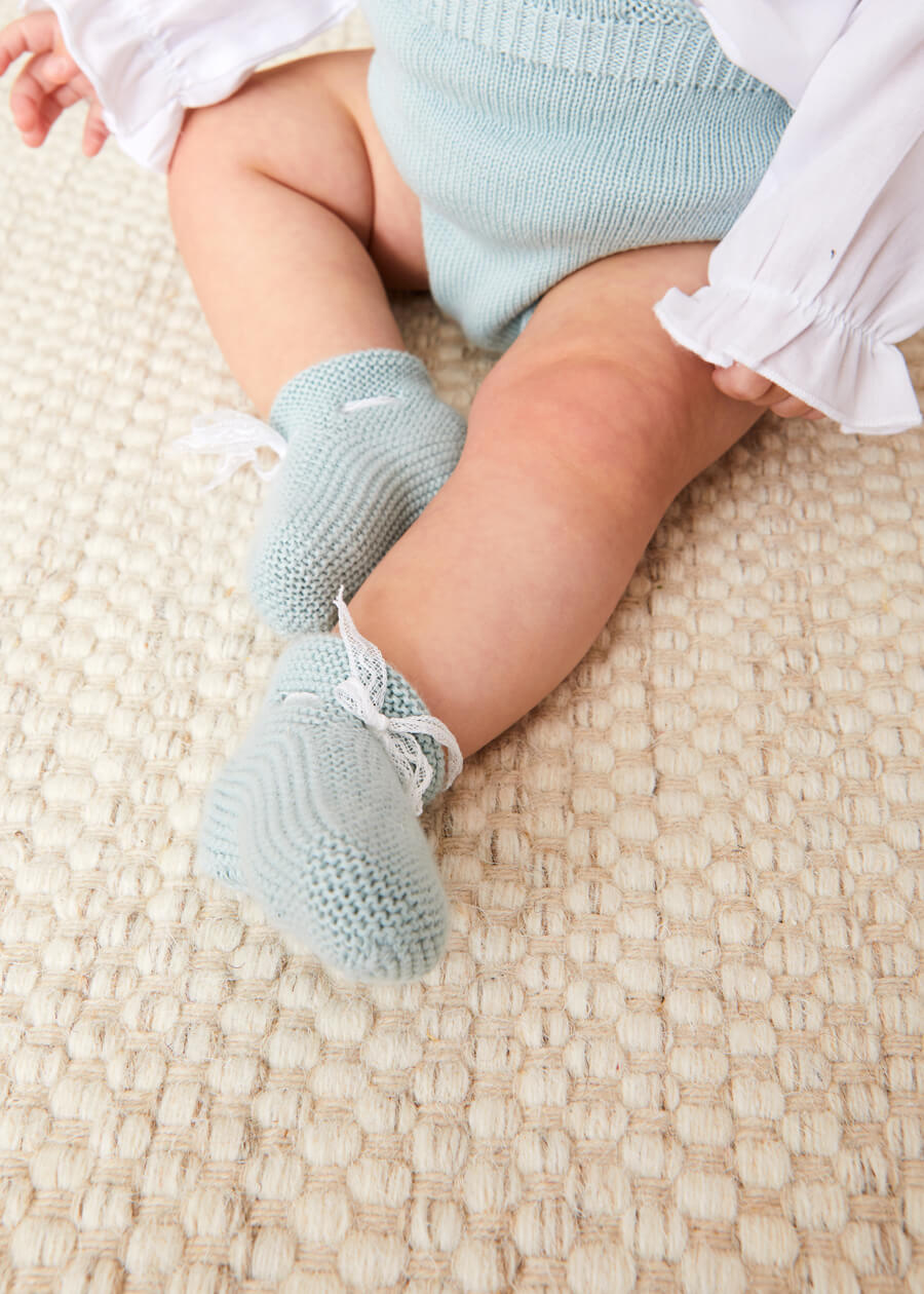 Lace Detail Knitted Booties in Green Shoes  from Pepa London