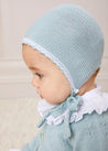 Lace Detail Knitted Bonnet in Green (1-6mths) Knitted Accessories  from Pepa London