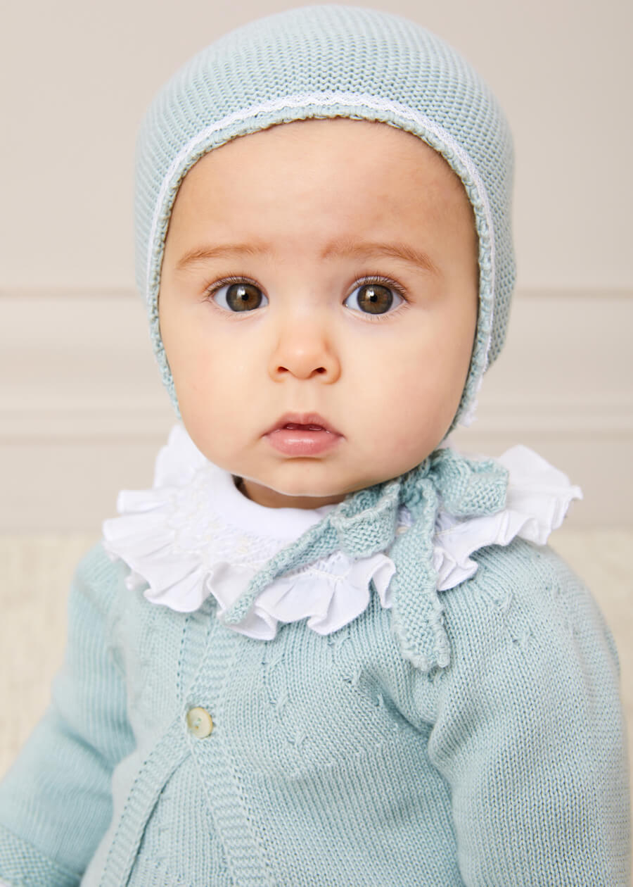 Openwork Detail Baby Cardigan in Green (1-12mths) Knitwear from Pepa London