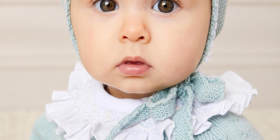 Openwork Detail Baby Cardigan in Green (1-12mths) Knitwear from Pepa London