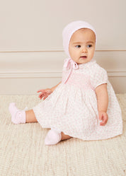 Tilly Floral Print Peter Pan Collar Short Sleeve Dress in Pink (1-6mths) Dresses  from Pepa London