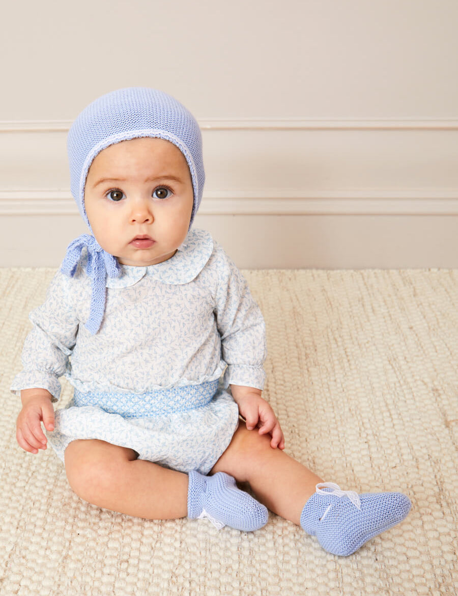 Elsie Floral Print Bloomers With Smocked Waistband in Blue (1-6mths) Bloomers  from Pepa London