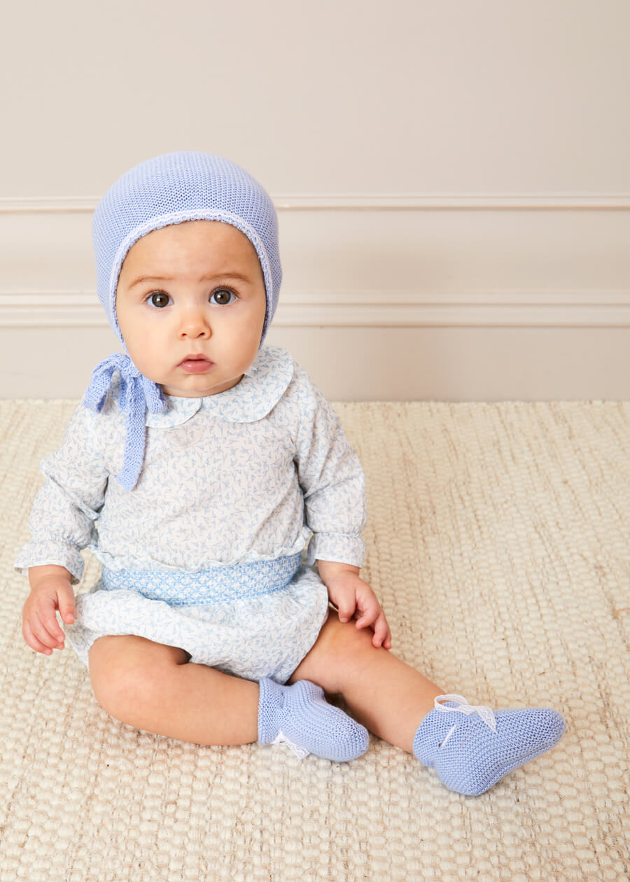 Elsie Floral Print Bloomers With Smocked Waistband in Blue (1-6mths) Bloomers  from Pepa London
