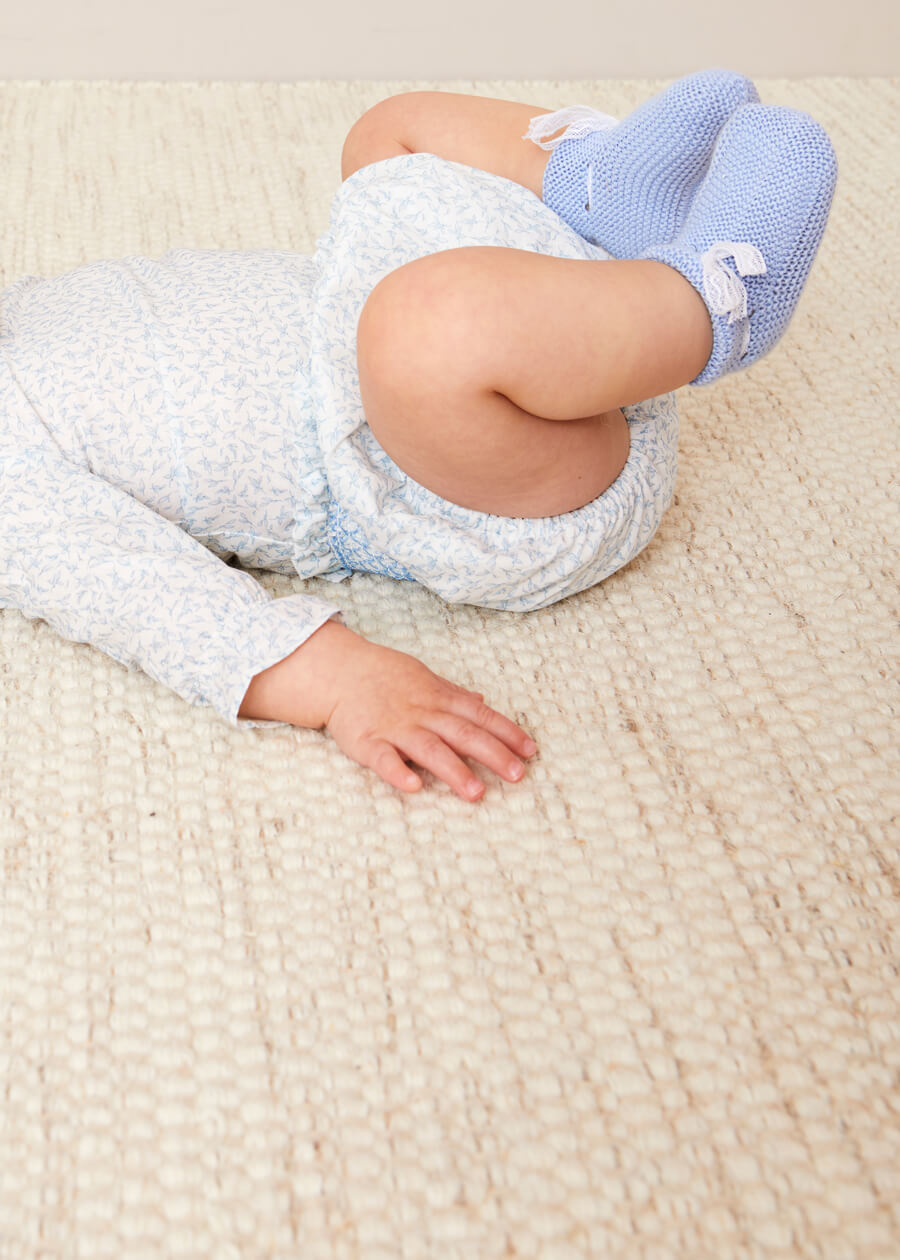 Elsie Floral Print Bloomers With Smocked Waistband in Blue (1-6mths) Bloomers  from Pepa London