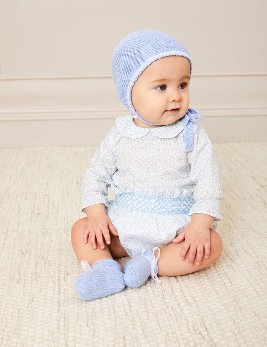 Elsie Floral Print Peter Pan Collar Long Sleeve Blouse in Blue (1-6mths) BLOUSES from Pepa London