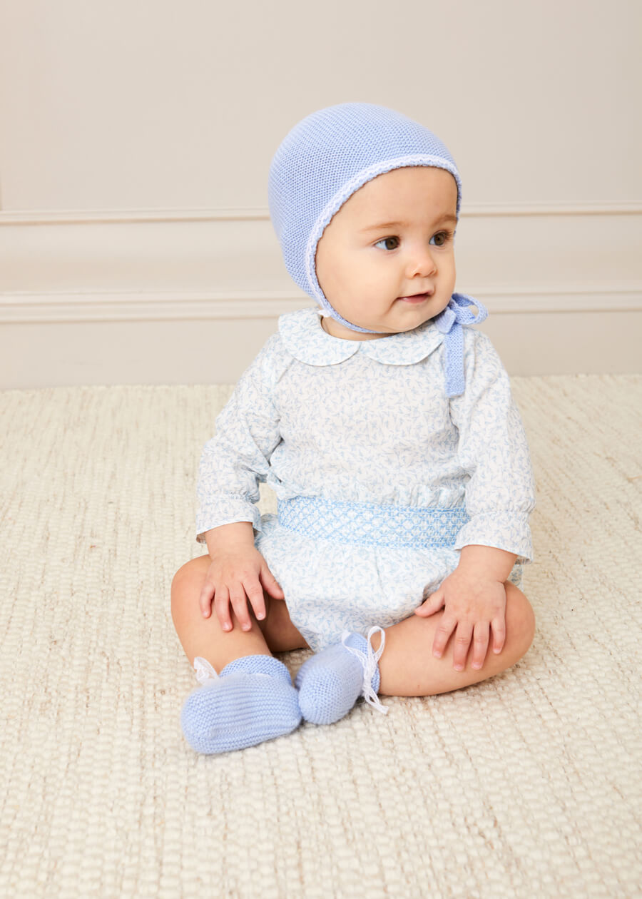 Elsie Floral Print Peter Pan Collar Long Sleeve Blouse in Blue (1-6mths) BLOUSES from Pepa London