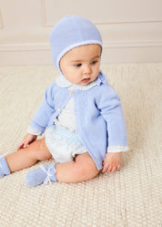 Openwork Detail Baby Cardigan in Blue (1-12mths) Knitwear from Pepa London