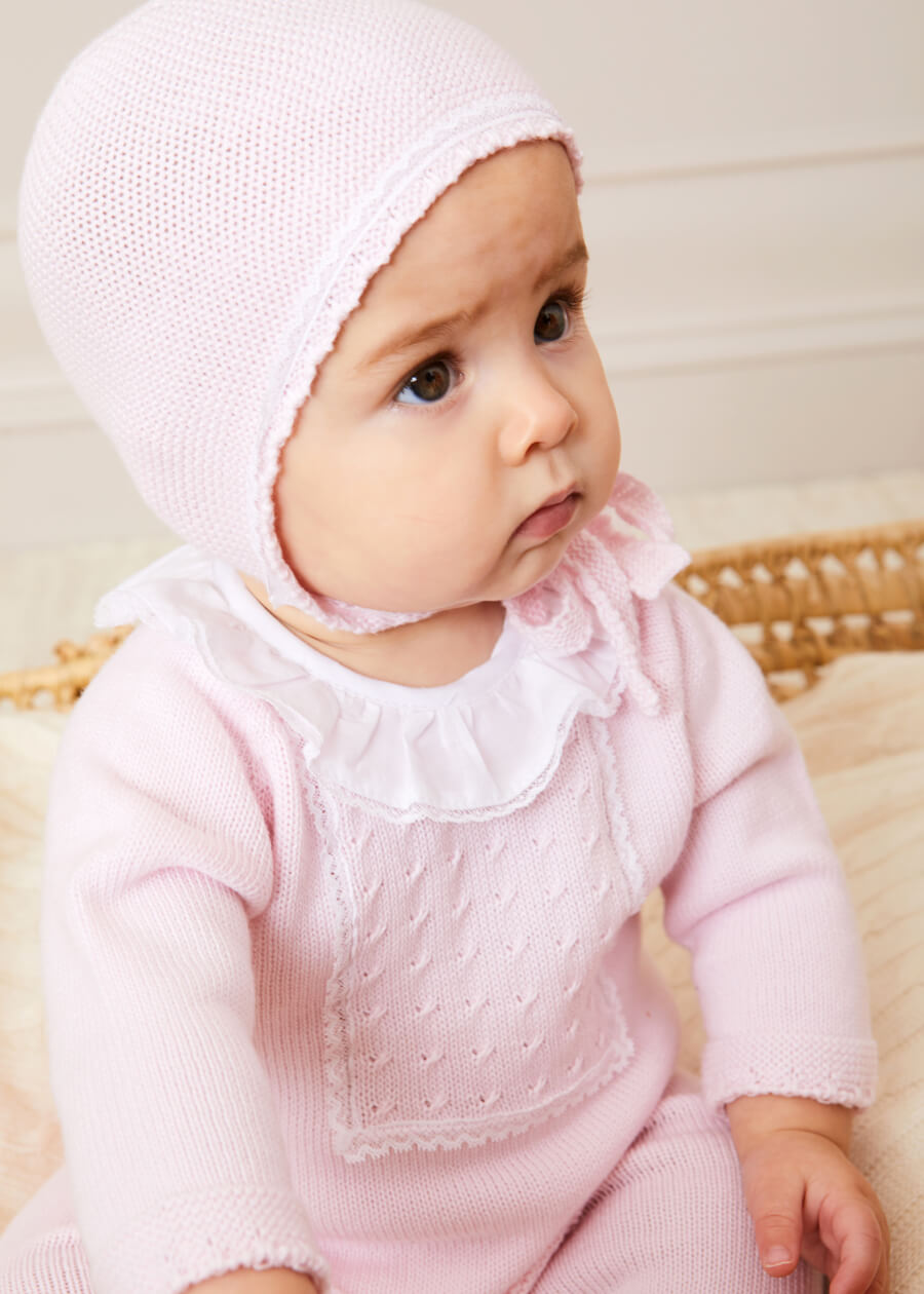 Lace Trim Ruffle Collar Knitted Set in Pink (1-12mths) Knitted Sets from Pepa London