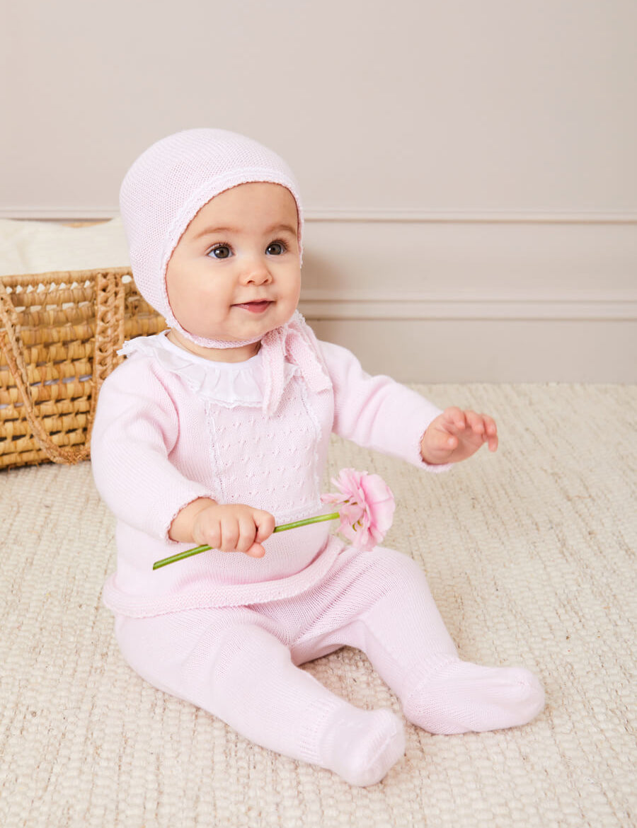 Lace Trim Ruffle Collar Knitted Set in Pink (1-12mths) Knitted Sets from Pepa London