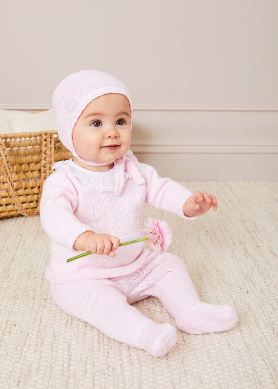 Lace Trim Ruffle Collar Knitted Set in Pink (1-12mths) Knitted Sets from Pepa London