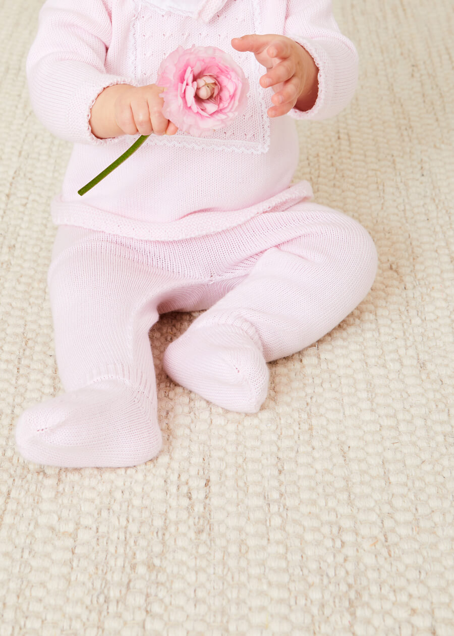 Lace Trim Ruffle Collar Knitted Set in Pink (1-12mths) Knitted Sets from Pepa London