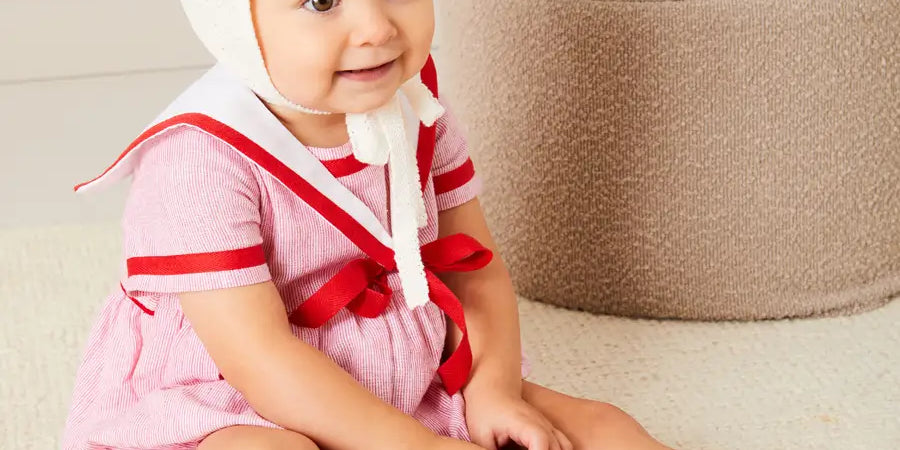 Lawrence Striped Mariner Collar Short Sleeve Romper in Red (6mths-3yrs) ROMPERS from Pepa London