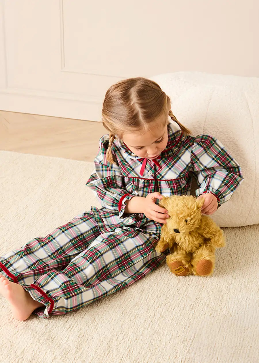 Winterberry Tartan Velvet Trim Detail Pyjamas in Red (2-10yrs) Nightwear from Pepa London