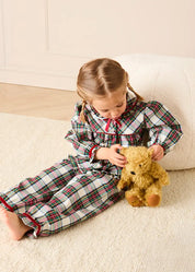 Winterberry Tartan Velvet Trim Detail Pyjamas in Red (2-10yrs) Nightwear from Pepa London