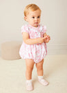 Audrey Hand Smocked Double Breasted Short Sleeve Romper in Pink (6mths-2yrs) ROMPERS from Pepa London