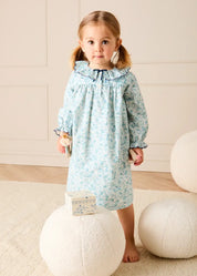Maisie Floral Frill Collar Long Sleeve Night Dress in Blue (2-8yrs) Nightwear from Pepa London