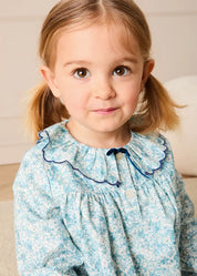 Maisie Floral Frill Collar Long Sleeve Night Dress in Blue (2-8yrs) Nightwear from Pepa London