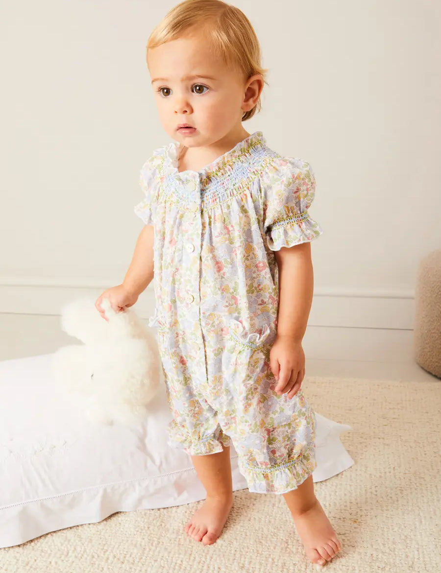 Clara Floral All-In-One Pyjamas in Green (9mths-2yrs) NIGHTWEAR from Pepa London