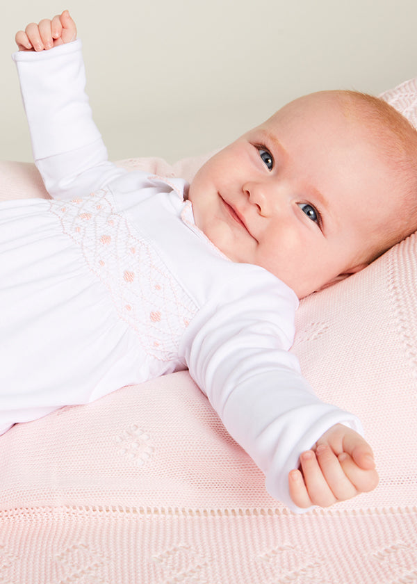Pink Hand Smocked Cotton All-in-One (0-12mths) Nightwear  from Pepa London