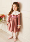 Velvet Handmade Collar Long Sleeve Dress in Pink (2-10yrs) Dresses  from Pepa London