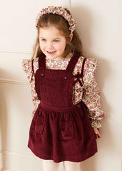 Corduroy Frill Detail Skirt with Braces in Burgundy (12mths-3yrs) Skirts  from Pepa London
