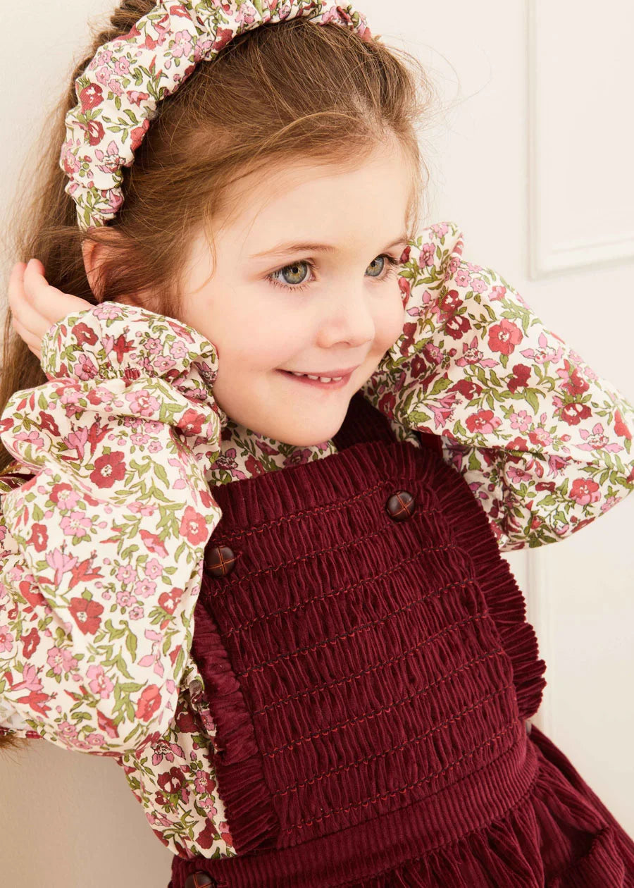 Corduroy Frill Detail Skirt with Braces in Burgundy (12mths-3yrs) Skirts  from Pepa London