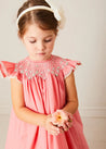 Plain Hand Smocked Sleeveless Dress in Coral (12mths-10yrs) DRESSES from Pepa London