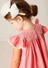 Plain Hand Smocked Sleeveless Dress in Coral (12mths-10yrs) DRESSES from Pepa London