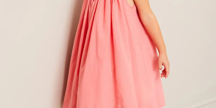 Plain Hand Smocked Sleeveless Dress in Coral (12mths-10yrs) DRESSES from Pepa London