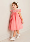 Plain Hand Smocked Sleeveless Dress in Coral (12mths-10yrs) DRESSES from Pepa London