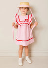 Lawrence Striped Ruffle Bib Sleeveless Dress in Red (12mths-8yrs) DRESSES from Pepa London