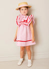 Lawrence Striped Ruffle Bib Sleeveless Dress in Red (12mths-8yrs) DRESSES from Pepa London