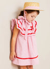 Lawrence Striped Ruffle Bib Sleeveless Dress in Red (12mths-8yrs) DRESSES from Pepa London