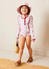 Louisa Floral Ruffle Trim Long Sleeve Swimsuit in Pink (2-10yrs) SWIMWEAR from Pepa London