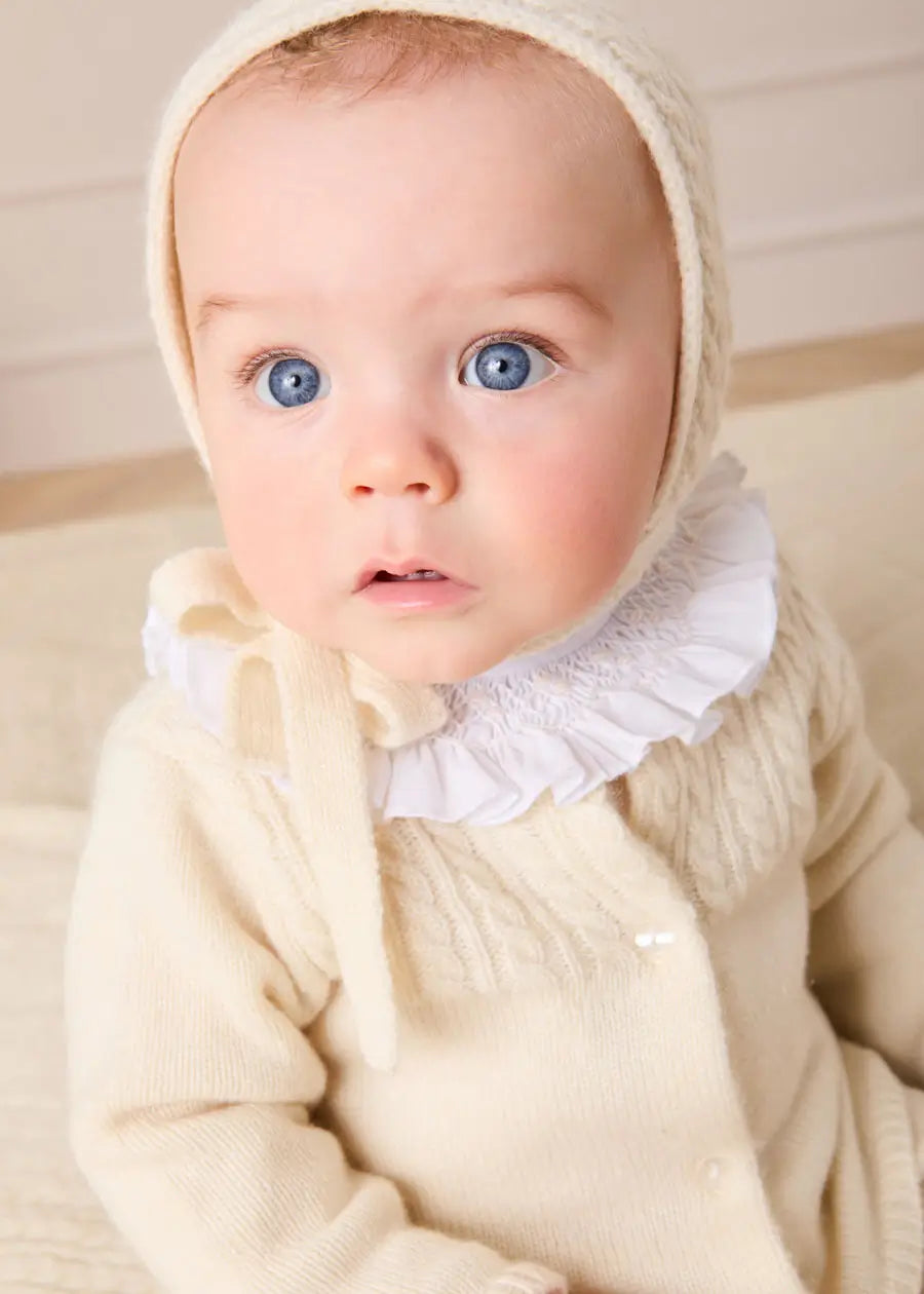 Cashmere Long Sleeve Cable Knitted Set in Cream (1mth-12mths) Knitted Sets from Pepa London