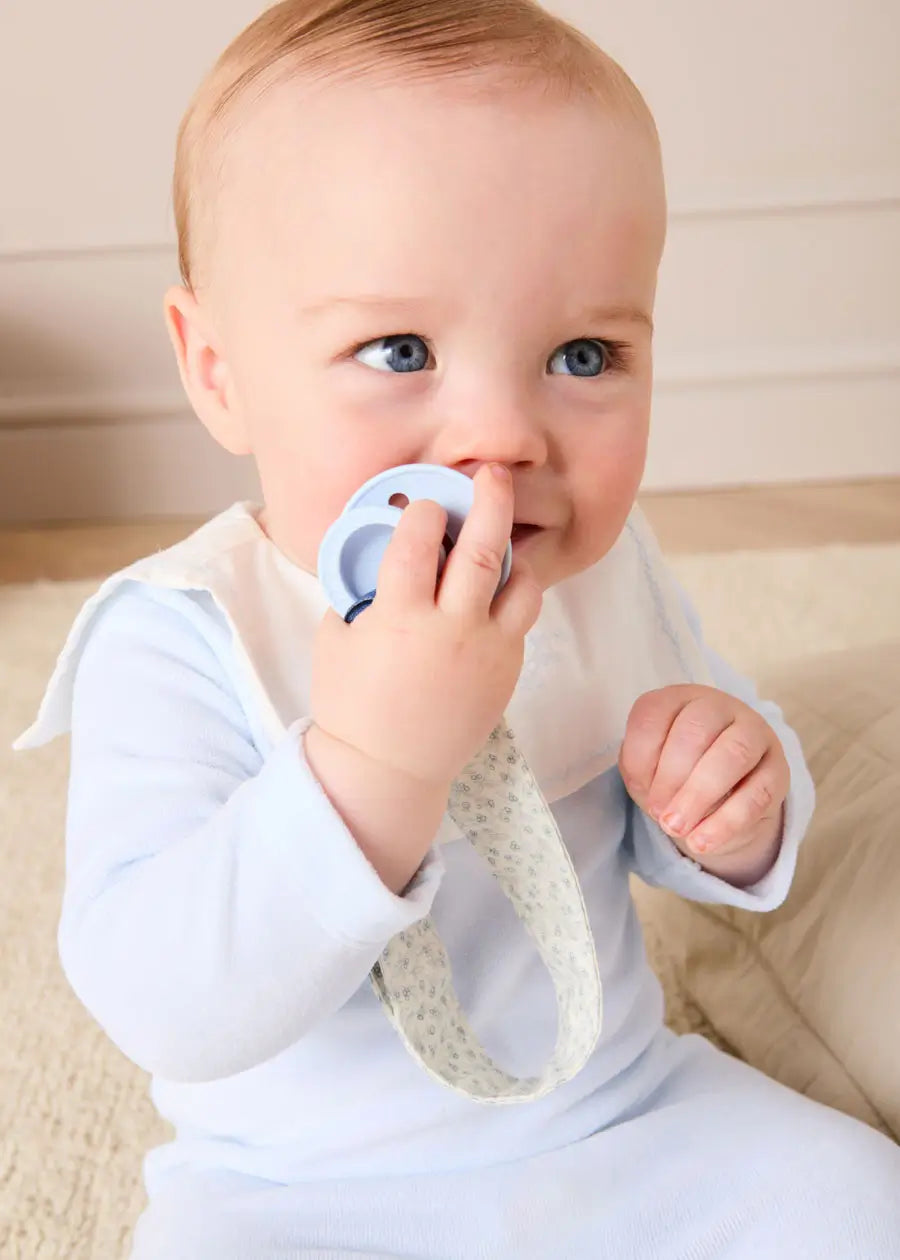 Floral Detail Embroidered Collar Velour All In One in Blue (1mth-12mths) #N/A from Pepa London