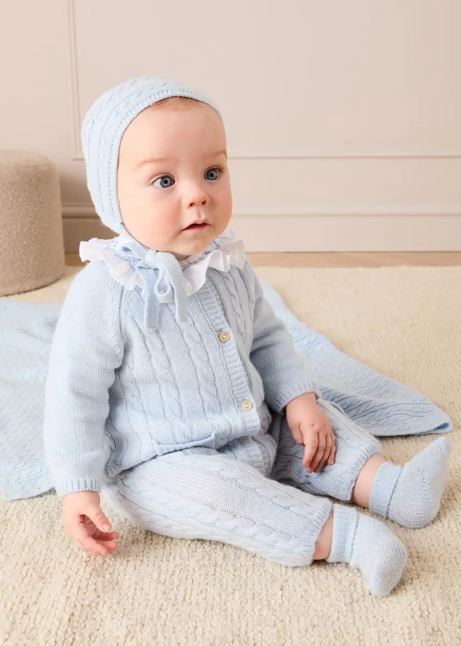 Cashmere Cable Knit Bonnet in Blue (XS-L) Bonnets from Pepa London