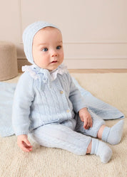 Cashmere Cable Knit Pocket Detail All In One in Blue (1mth-12mths) ALL-IN-ONE from Pepa London