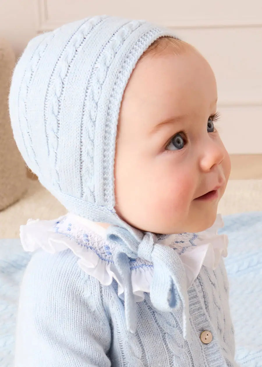 Cashmere Cable Knit Bonnet in Blue (XS-L) Bonnets from Pepa London