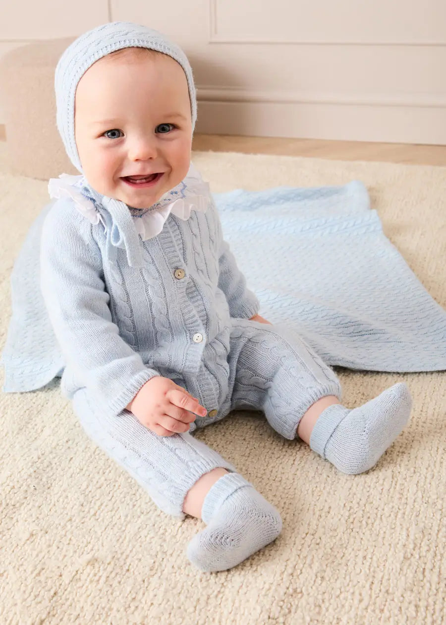 Cashmere Cable Knit Pocket Detail All In One in Blue (1mth-12mths) ALL-IN-ONE from Pepa London