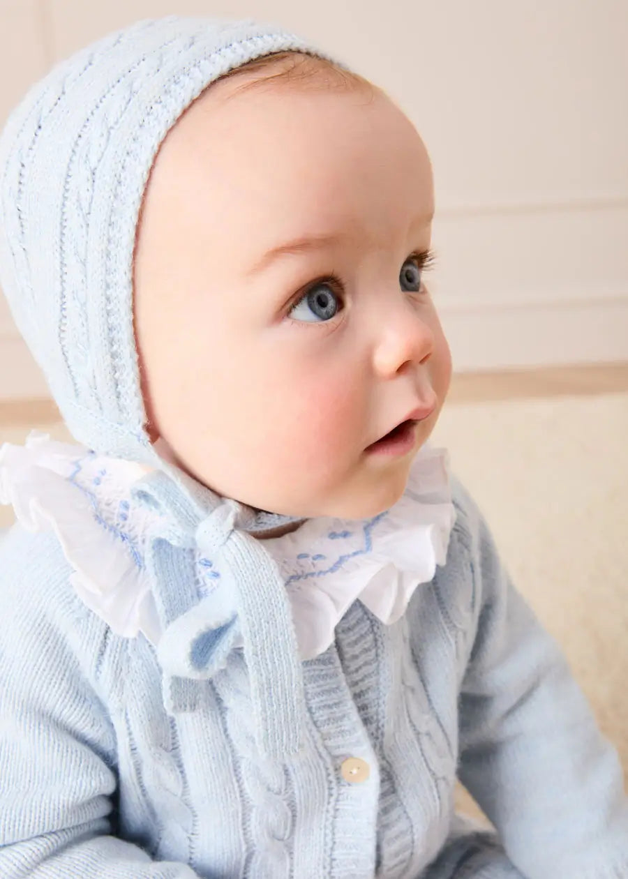 Cashmere Cable Knit Pocket Detail All In One in Blue (1mth-12mths) ALL-IN-ONE from Pepa London