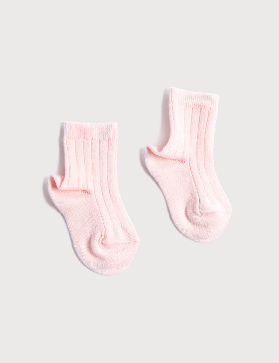Ribbed Short Socks - Pink (0mths-8yrs) Socks  from Pepa London