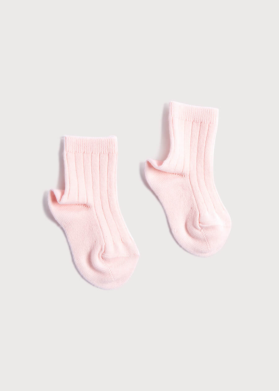 Ribbed Short Socks - Pink (0mths-8yrs) Socks  from Pepa London