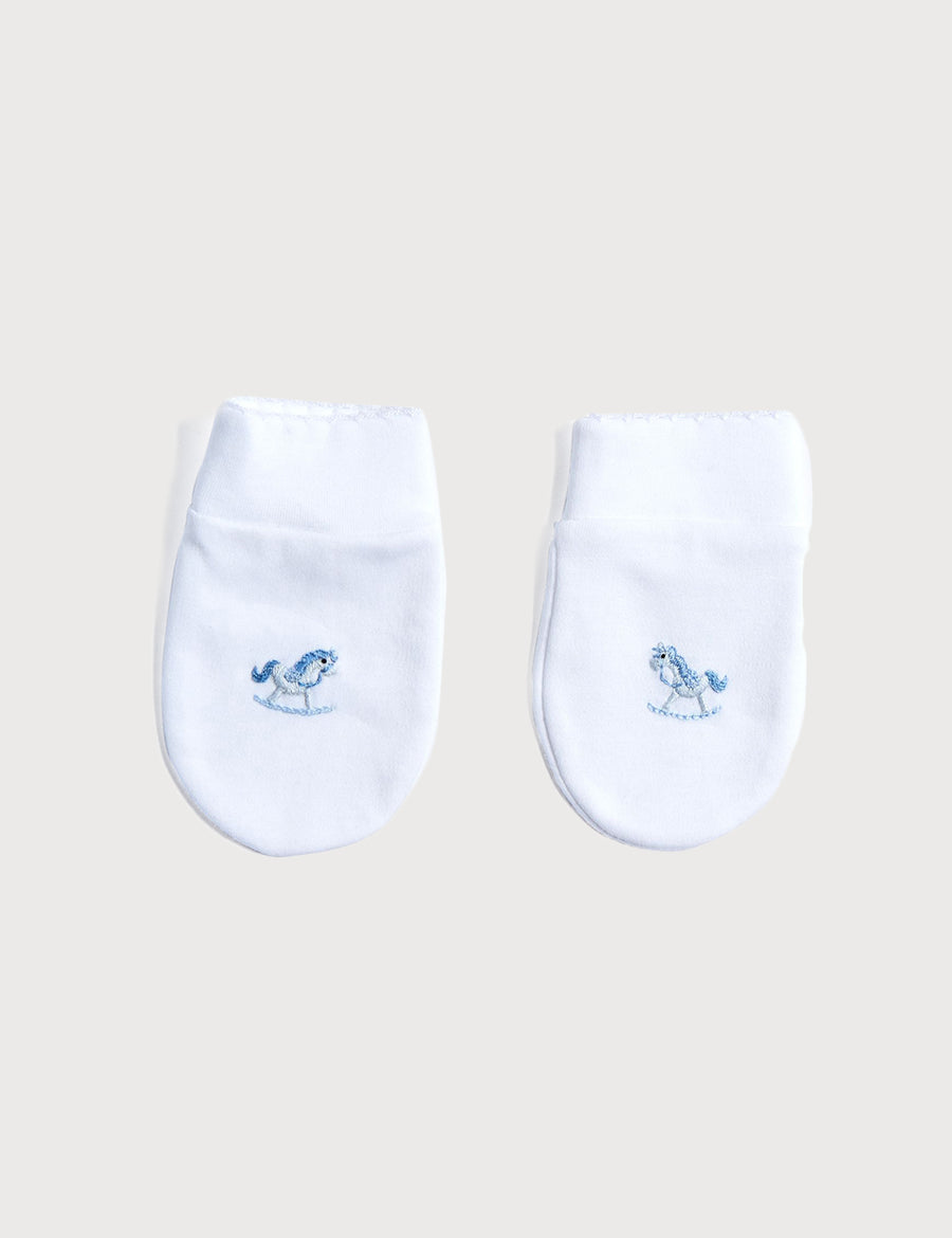 Old Newborn Mittens with Rocking Horse Embroidery Blue (0-3mths) Accessories  from Pepa London
