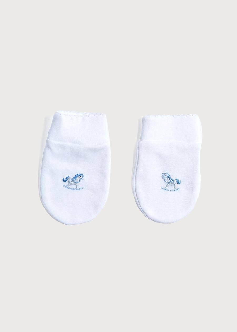 Newborn Mittens with Rocking Horse Embroidery Blue (1-3mths) Accessories  from Pepa London