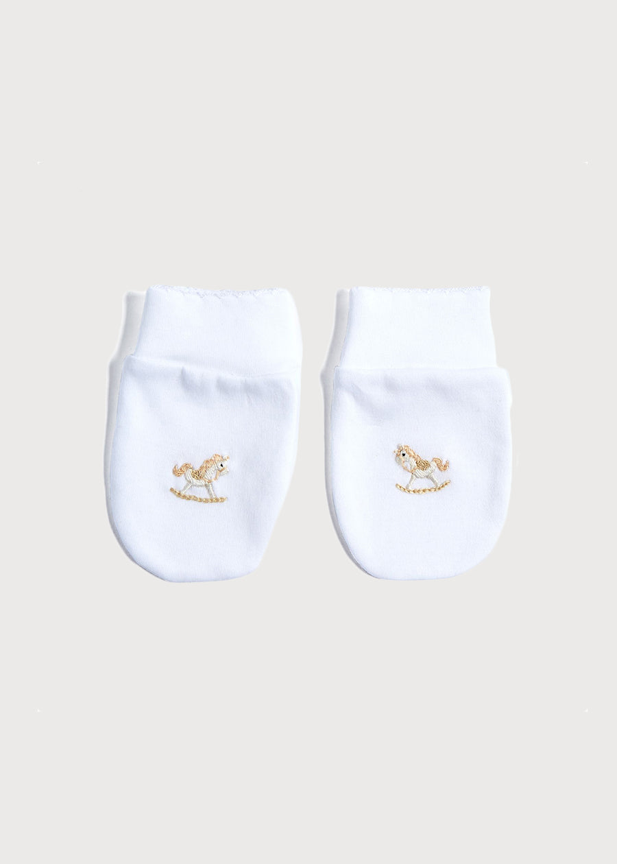 Newborn Mittens with Rocking Horse Embroidery Beige (0-3mths) Accessories  from Pepa London